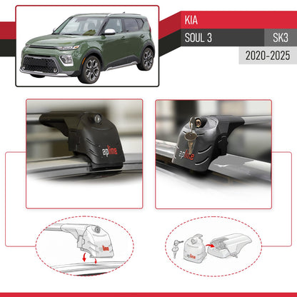 Compatible with Kia Soul 3 (SK3) 2020-2025 ACE-2 Car Roof Rack Cross Bar Grey Aluminium 2 Bars