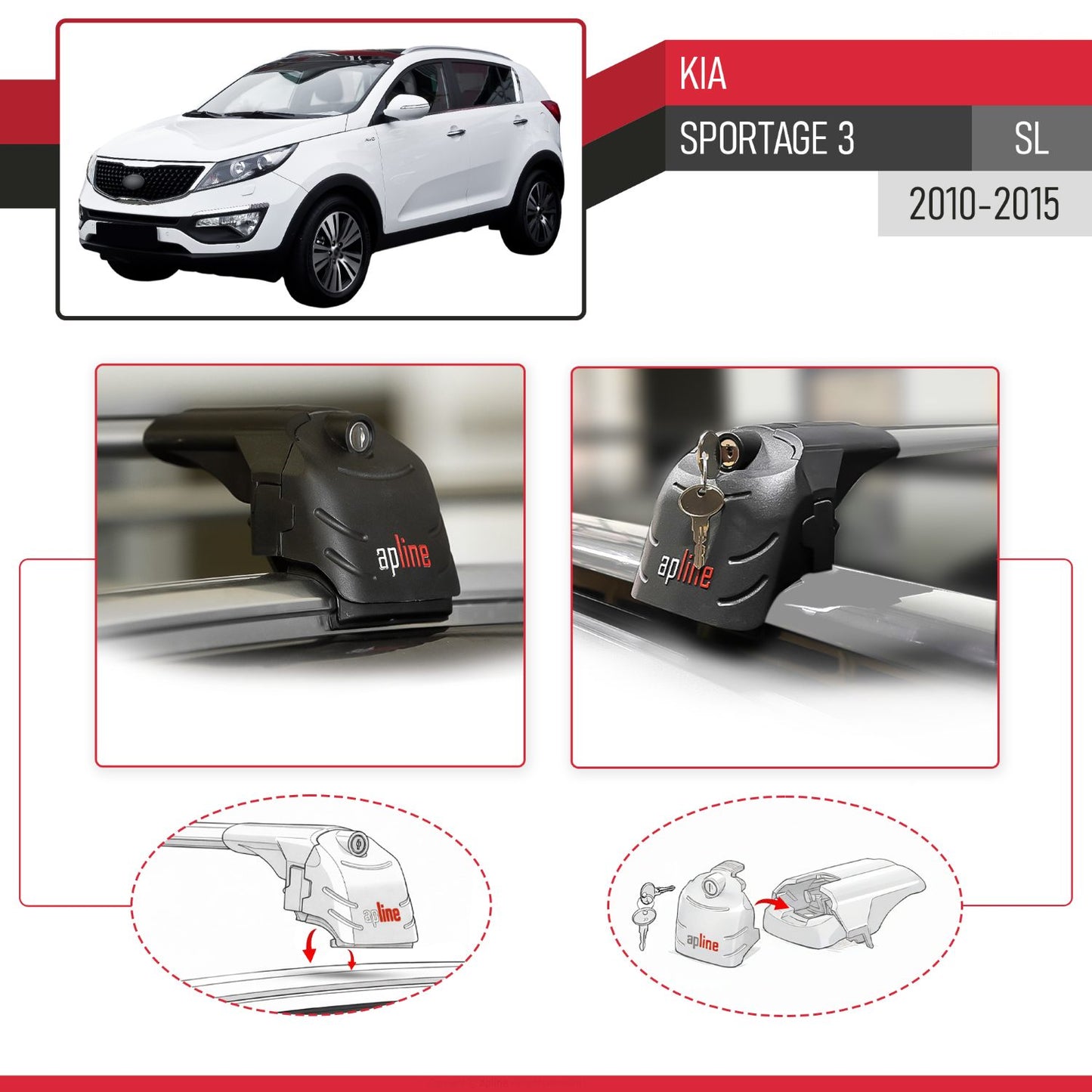 Kompatibel mit Kia Sportage 3 (SL) 2010-2015 ACE-2 Relingträger Dachträger Auto Gepäckträger Grau Aluminium 2 Stangen
