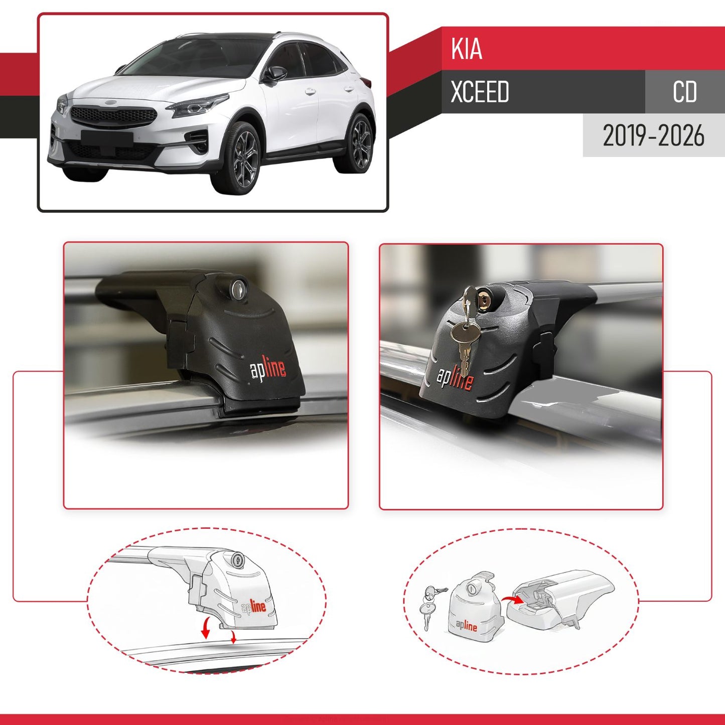 Kompatibel mit Kia XCeed (CD) 2019-2025 ACE-2 Relingträger Dachträger Auto Gepäckträger Grau Aluminium 2 Stangen