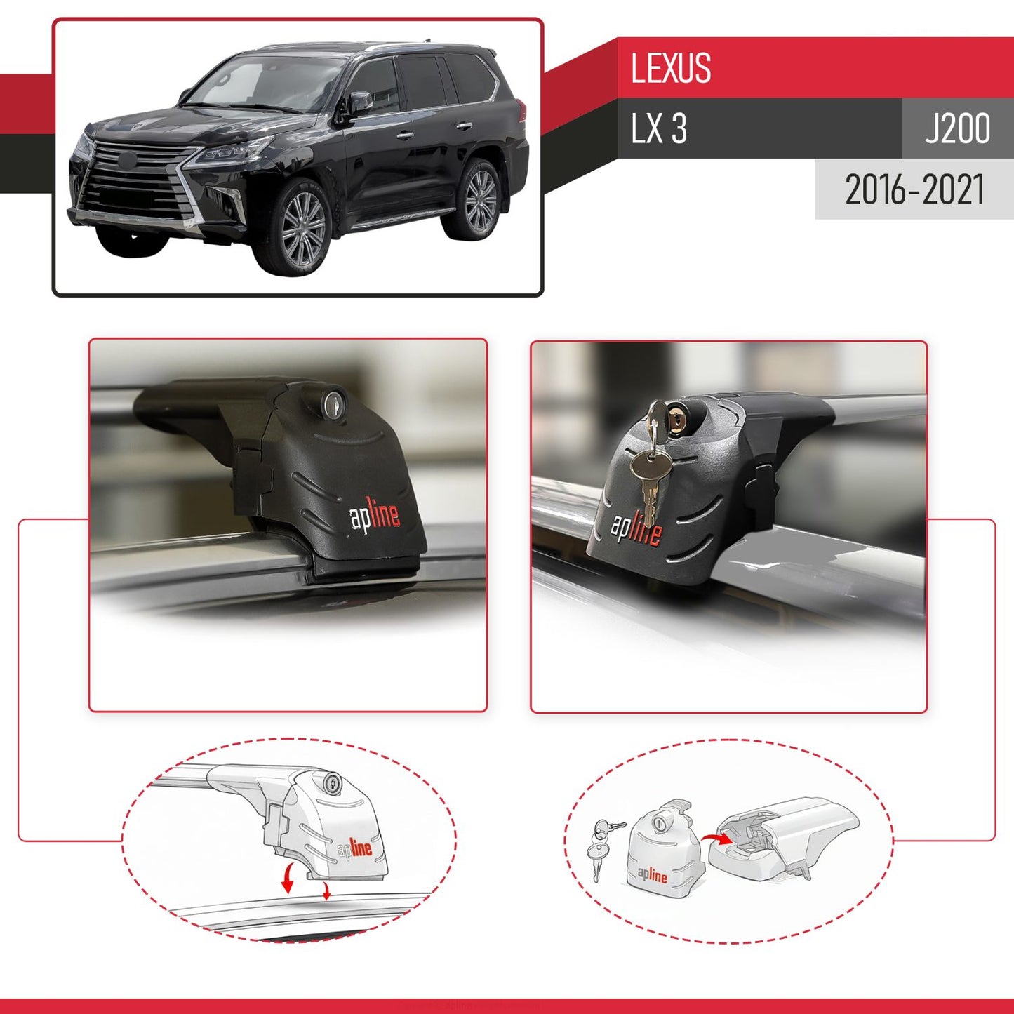 Kompatibel mit Lexus LX 3 (J200) 2016-2021 ACE-2 Relingträger Dachträger Auto Gepäckträger Grau Aluminium 2 Stangen