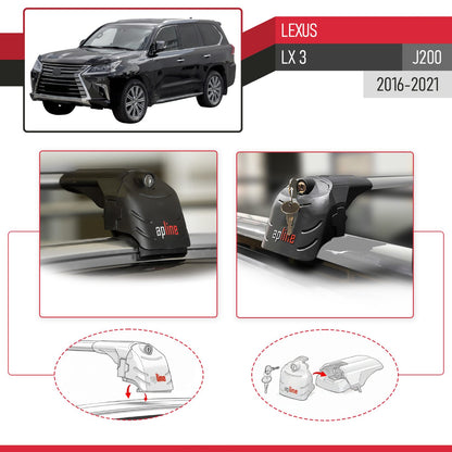 Kompatibel mit Lexus LX 3 (J200) 2016-2021 ACE-2 Relingträger Dachträger Auto Gepäckträger Grau Aluminium 2 Stangen