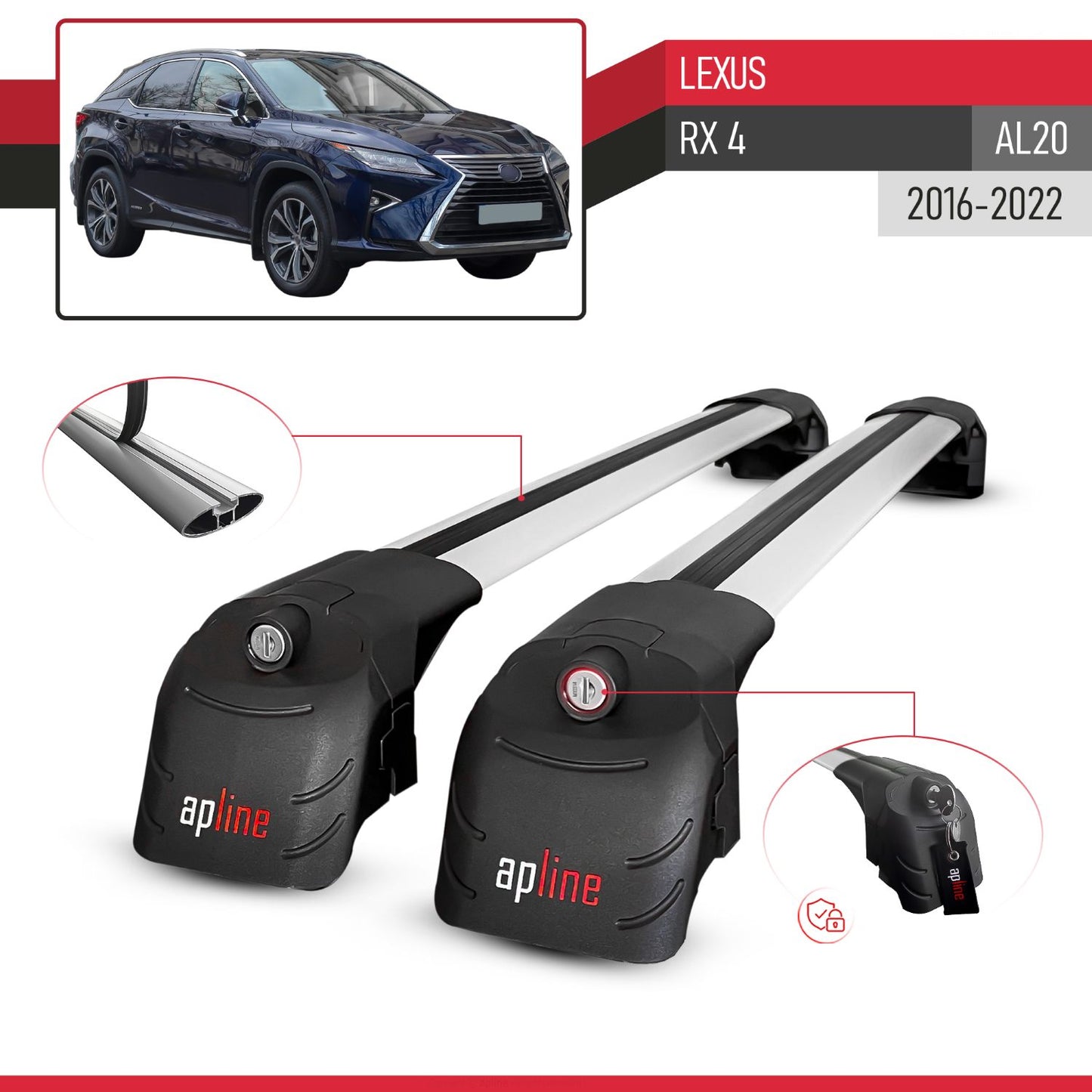 Kompatibel mit Lexus RX 4 (AL20) 2016-2022 ACE-2 Relingträger Dachträger Auto Gepäckträger Grau Aluminium 2 Stangen