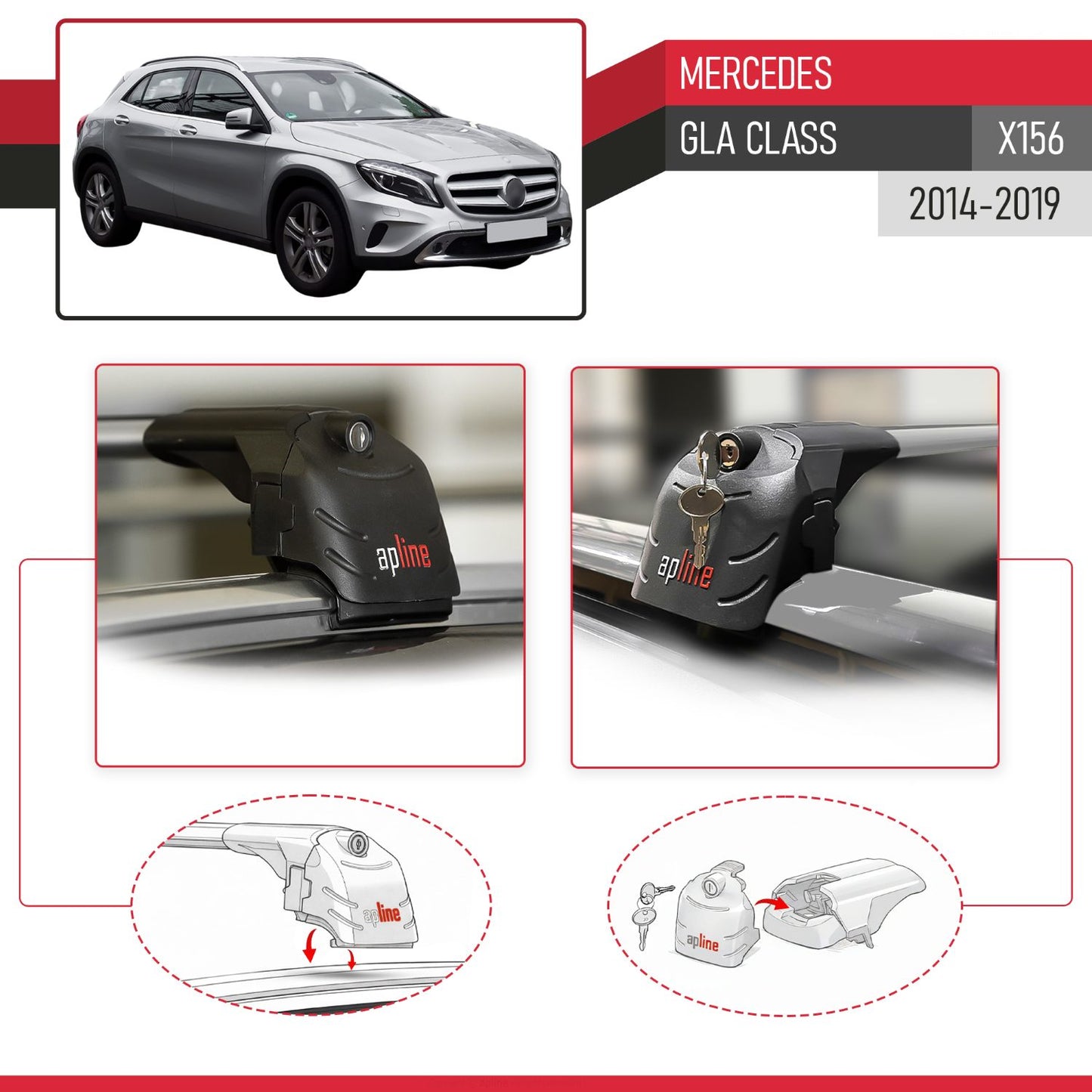 Kompatibel mit Mercedes GLA Klasse (X156) 2014-2019 ACE-2 Relingträger Dachträger Auto Gepäckträger Grau Aluminium 2 Stangen