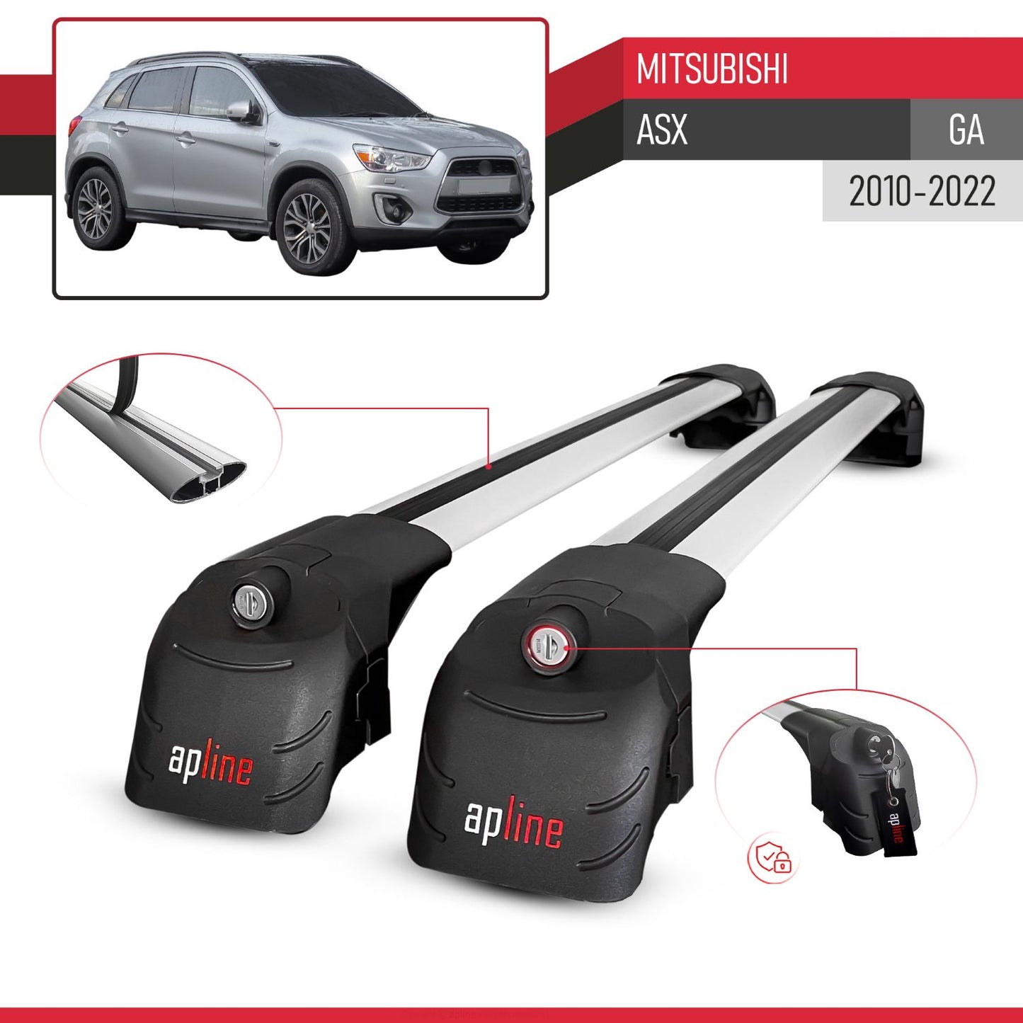 Kompatibel mit Mitsubishi ASX (GA) 2010-2022 ACE-2 Relingträger Dachträger Auto Gepäckträger Grau Aluminium 2 Stangen