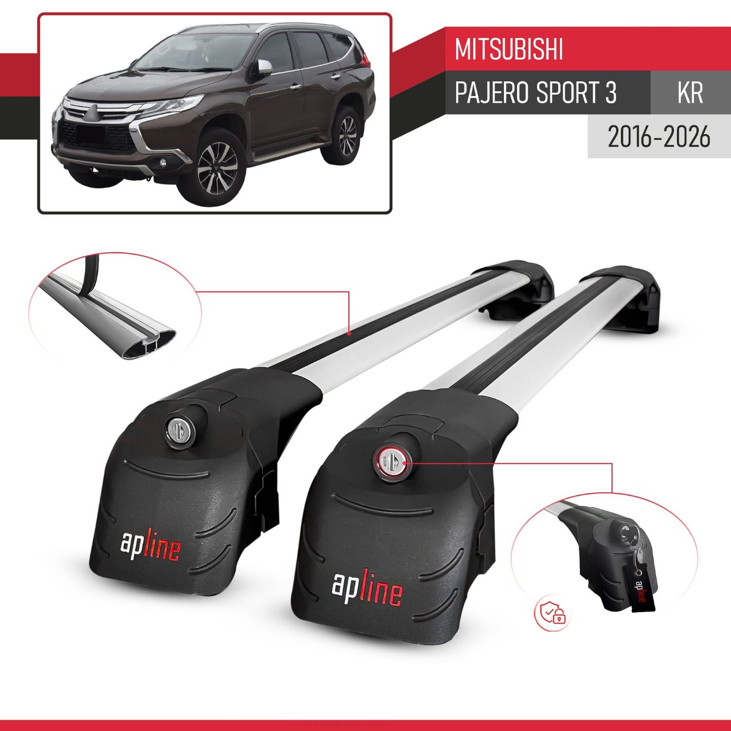 Kompatibel mit Mitsubishi Pajero Sport 3 2016-2025 ACE-2 Relingträger Dachträger Auto Gepäckträger Grau Aluminium 2 Stangen