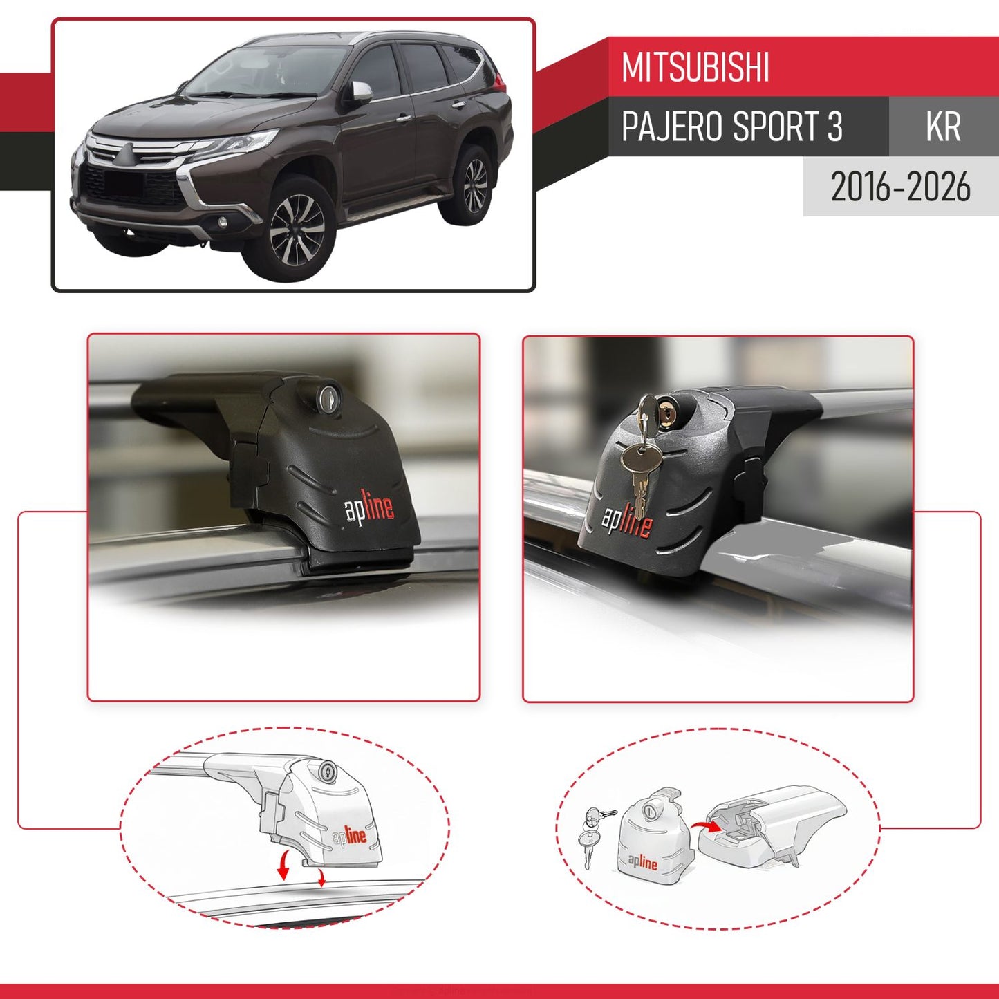 Kompatibel mit Mitsubishi Pajero Sport 3 2016-2025 ACE-2 Relingträger Dachträger Auto Gepäckträger Grau Aluminium 2 Stangen