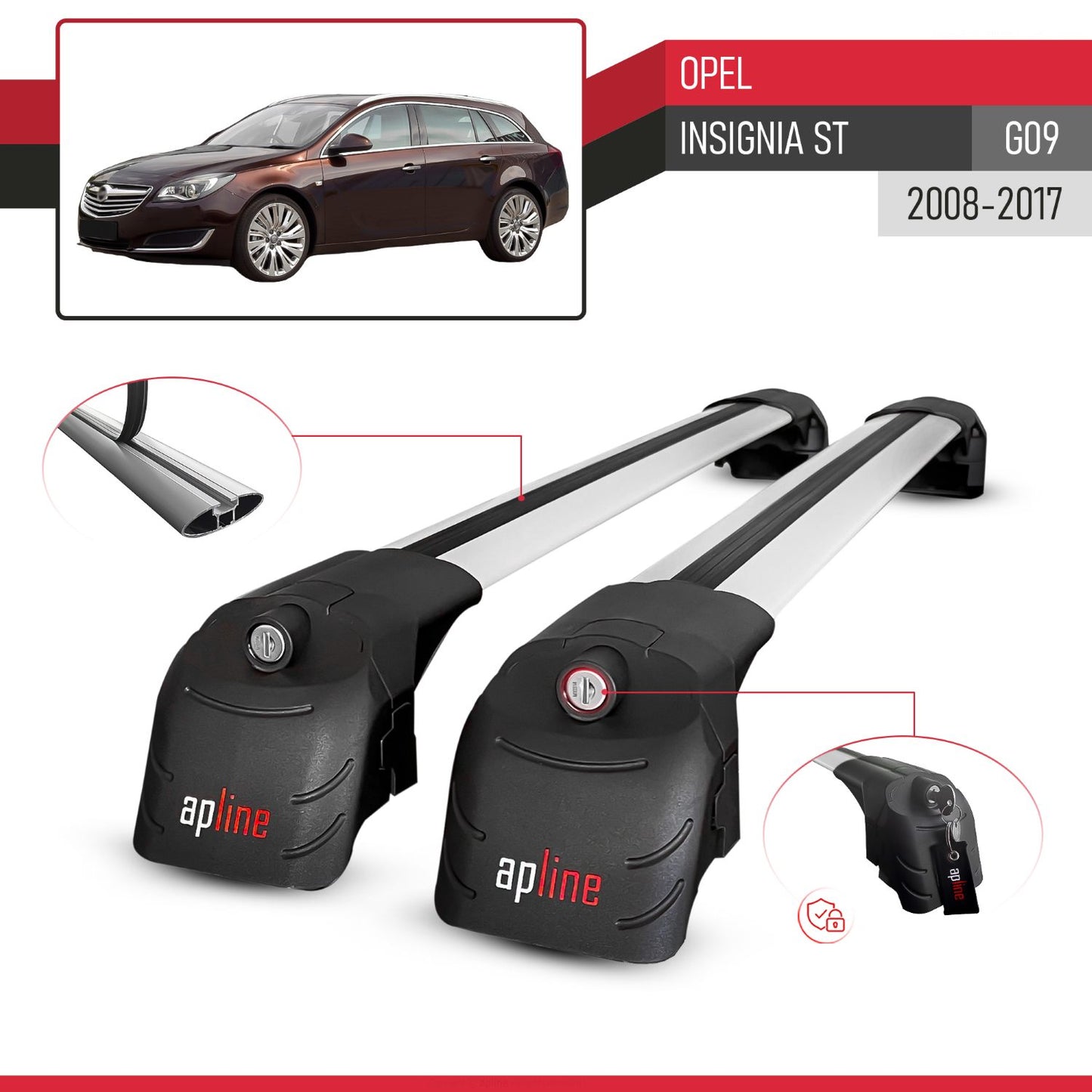 Kompatibel mit Opel Insignia (G09) ST 2009-2017 ACE-2 Relingträger Dachträger Auto Gepäckträger Grau Aluminium 2 Stangen