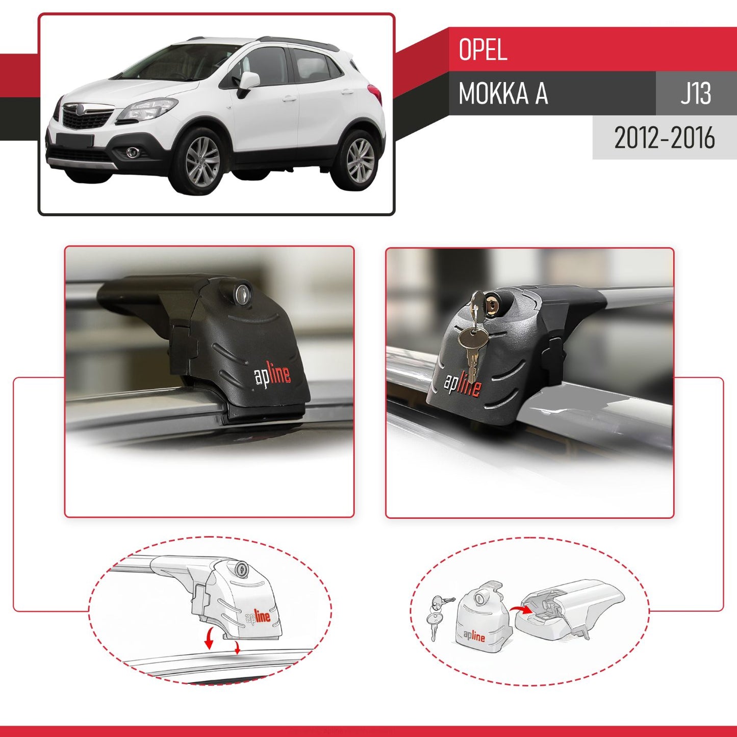 Kompatibel mit Opel Mokka A (J13) 2012-2016 ACE-2 Relingträger Dachträger Auto Gepäckträger Grau Aluminium 2 Stangen
