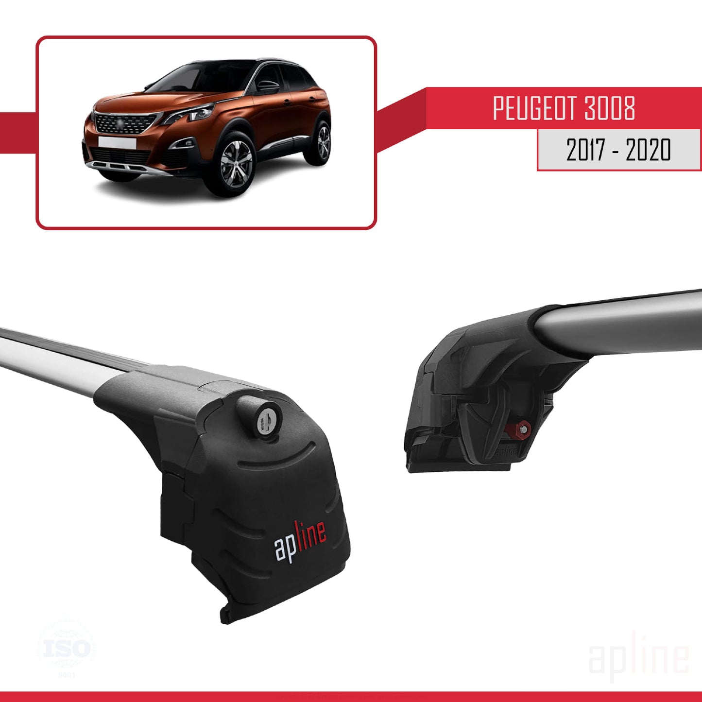 Compatible with Peugeot 3008 II (P84) Pre-Facelift 2017-2020 ACE-2 Car Roof Rack Cross Bar Grey Aluminium 2 Bars