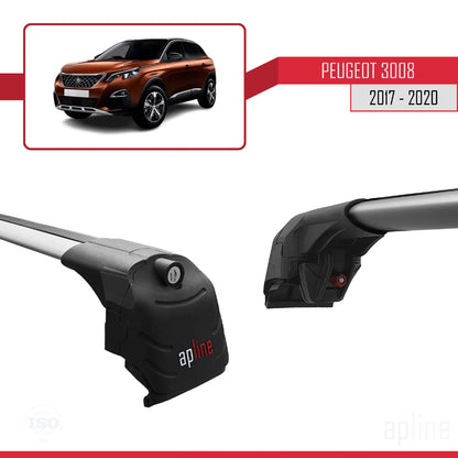 Compatible with Peugeot 3008 II (P84) Pre-Facelift 2017-2020 ACE-2 Car Roof Rack Cross Bar Grey Aluminium 2 Bars