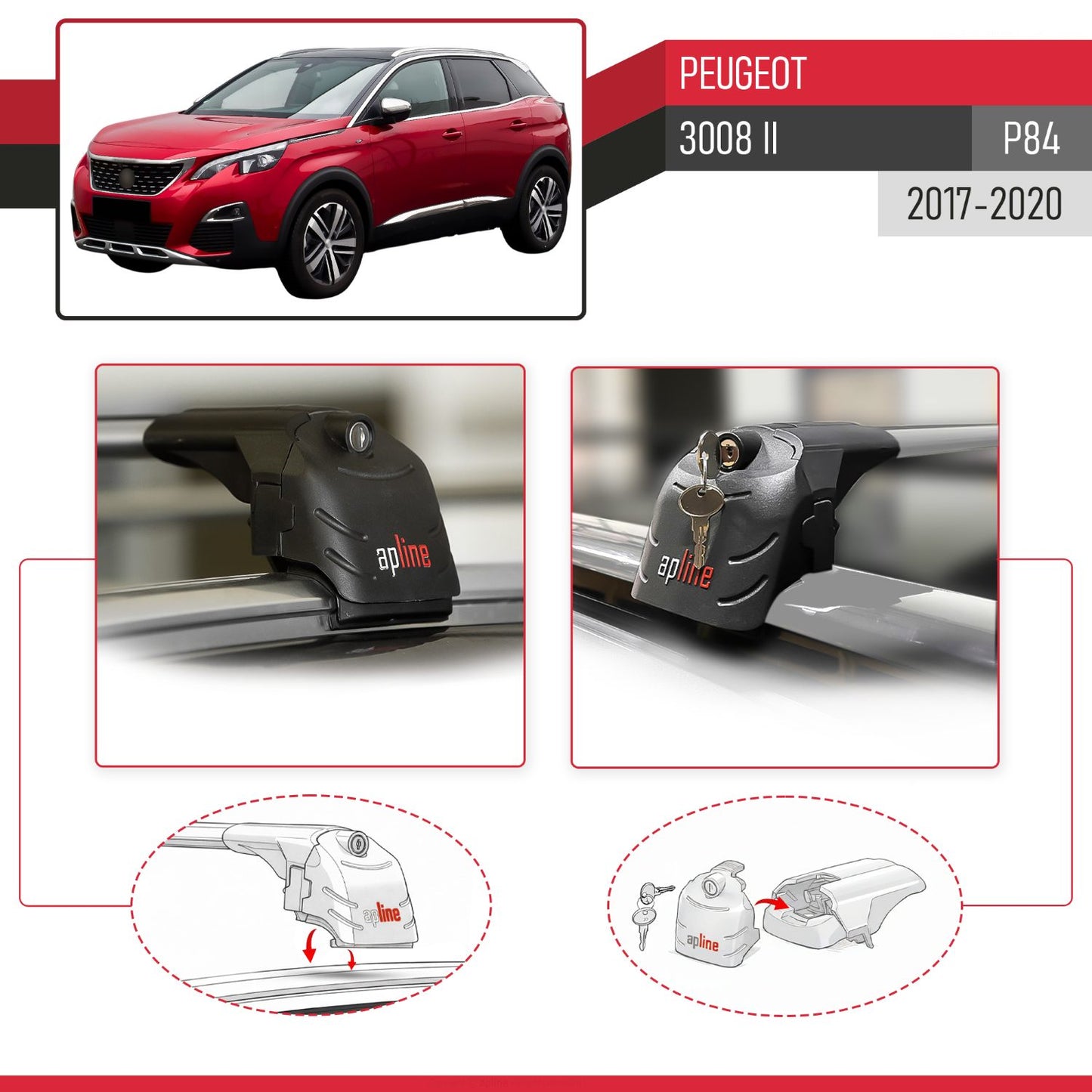 Kompatibel mit Peugeot 3008 II (P84) Pre-Facelift 2017-2020 ACE-2 Relingträger Dachträger Auto Gepäckträger Grau Aluminium 2 Stangen