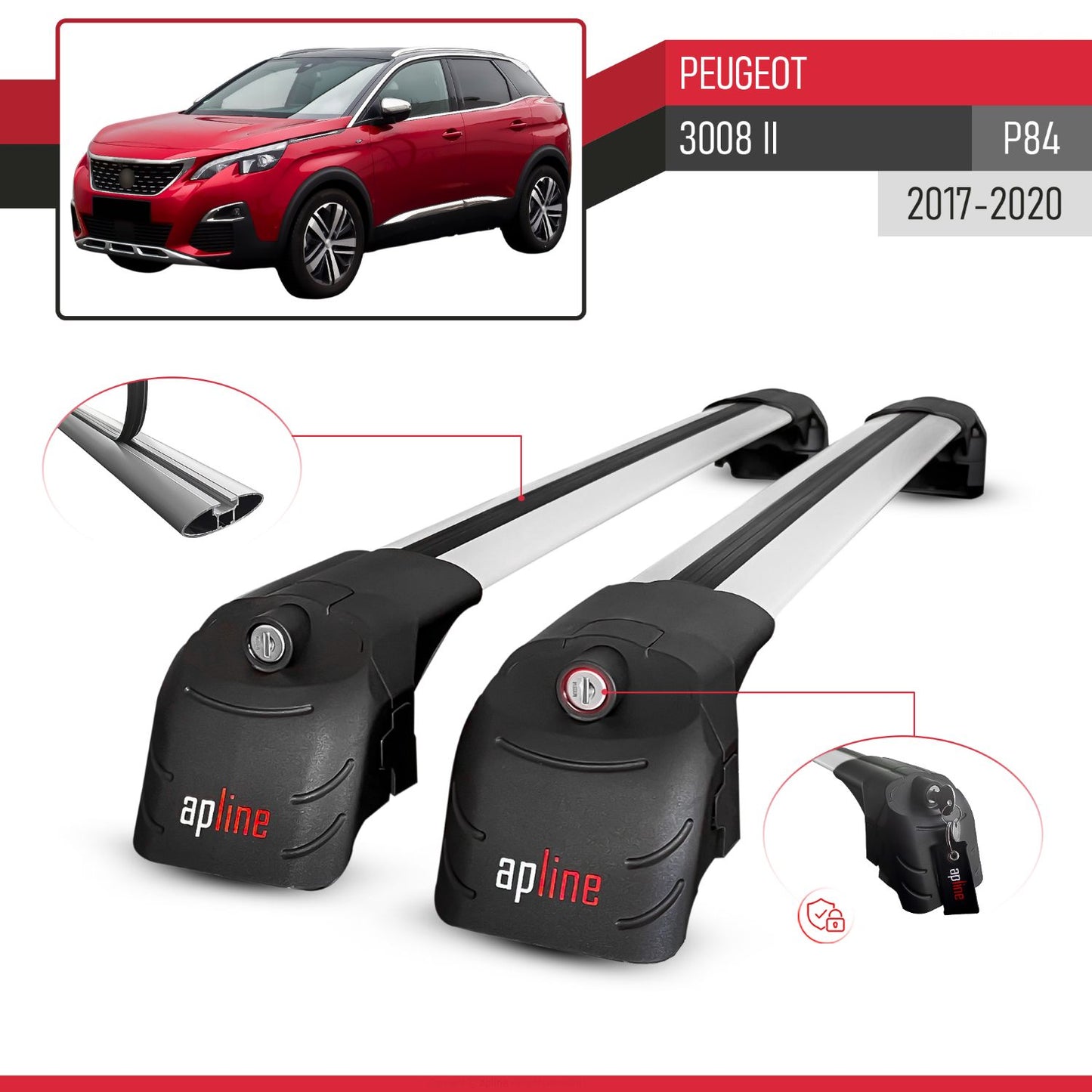 Kompatibel mit Peugeot 3008 II (P84) Pre-Facelift 2017-2020 ACE-2 Relingträger Dachträger Auto Gepäckträger Grau Aluminium 2 Stangen