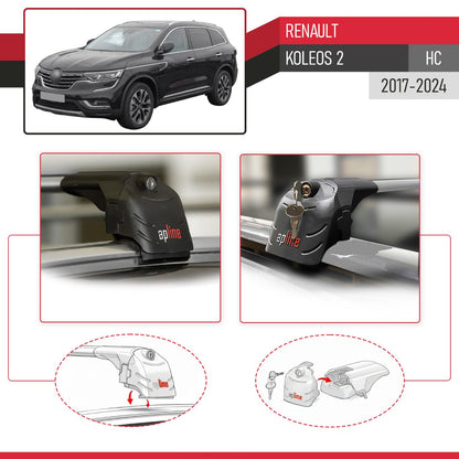 Compatible with Renault Koleos 2 (HC) 2017-2024 ACE-2 Car Roof Rack Cross Bar Grey Aluminium 2 Bars