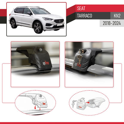 Kompatibel mit Seat Tarraco (KN2) 2018-2024 ACE-2 Relingträger Dachträger Auto Gepäckträger Grau Aluminium 2 Stangen