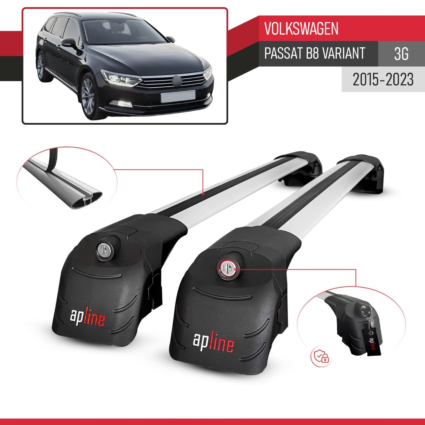 Kompatibel mit Volkswagen Passat B8 (3G) Variant 2015-2023 ACE-2 Relingträger Dachträger Auto Gepäckträger Grau Aluminium 2 Stangen