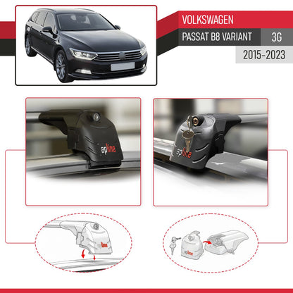 Kompatibel mit Volkswagen Passat B8 (3G) Variant 2015-2023 ACE-2 Relingträger Dachträger Auto Gepäckträger Grau Aluminium 2 Stangen
