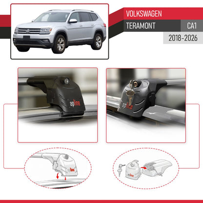 Compatible with Volkswagen Teramont (CA1) 2018-2024 ACE-2 Car Roof Rack Cross Bar Grey Aluminium 2 Bars