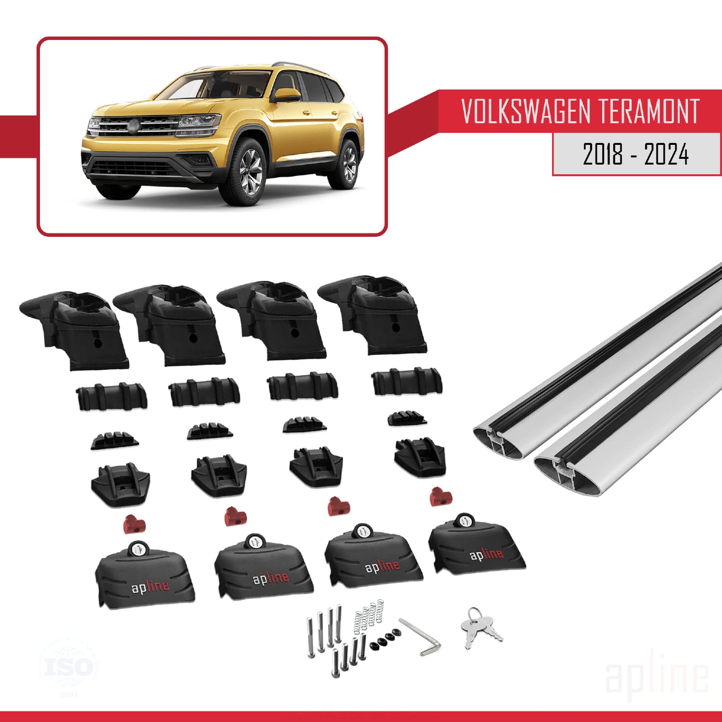 Compatible avec Volkswagen Teramont (CA1) 2018-2024 ACE-2 Barres de Toit Railing Porte-Bagages de Voiture Gris Aluminium 2 Barres