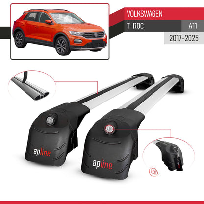 Compatible with Volkswagen T-Roc 2017-2025 ACE-2 Car Roof Rack Cross Bar Grey Aluminium 2 Bars