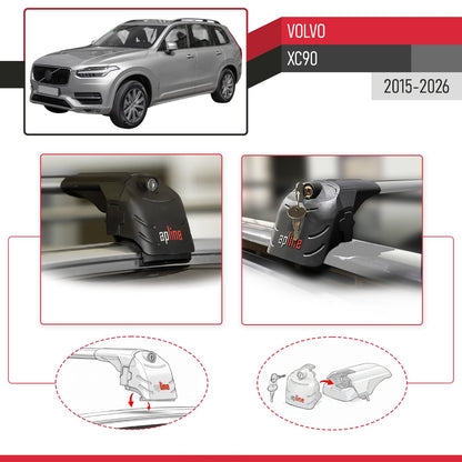 Kompatibel mit Volvo XC90 II 2015-2025 ACE-2 Relingträger Dachträger Auto Gepäckträger Grau Aluminium 2 Stangen