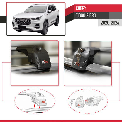 Compatible with Chery Tiggo 8 Pro 2020-2024 ACE-2 Car Roof Rack Cross Bar Grey Aluminium 2 Bars