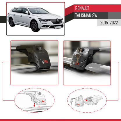Compatible with Renault Talisman SW 2015-2022 ACE-2 Car Roof Rack Cross Bar Grey Aluminium 2 Bars