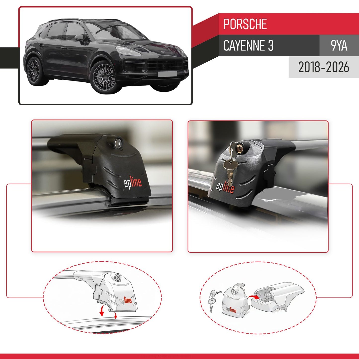 Kompatibel mit Porsche Cayenne 3 (9YA) 2018-2025 ACE-2 Relingträger Dachträger Auto Gepäckträger Grau Aluminium 2 Stangen