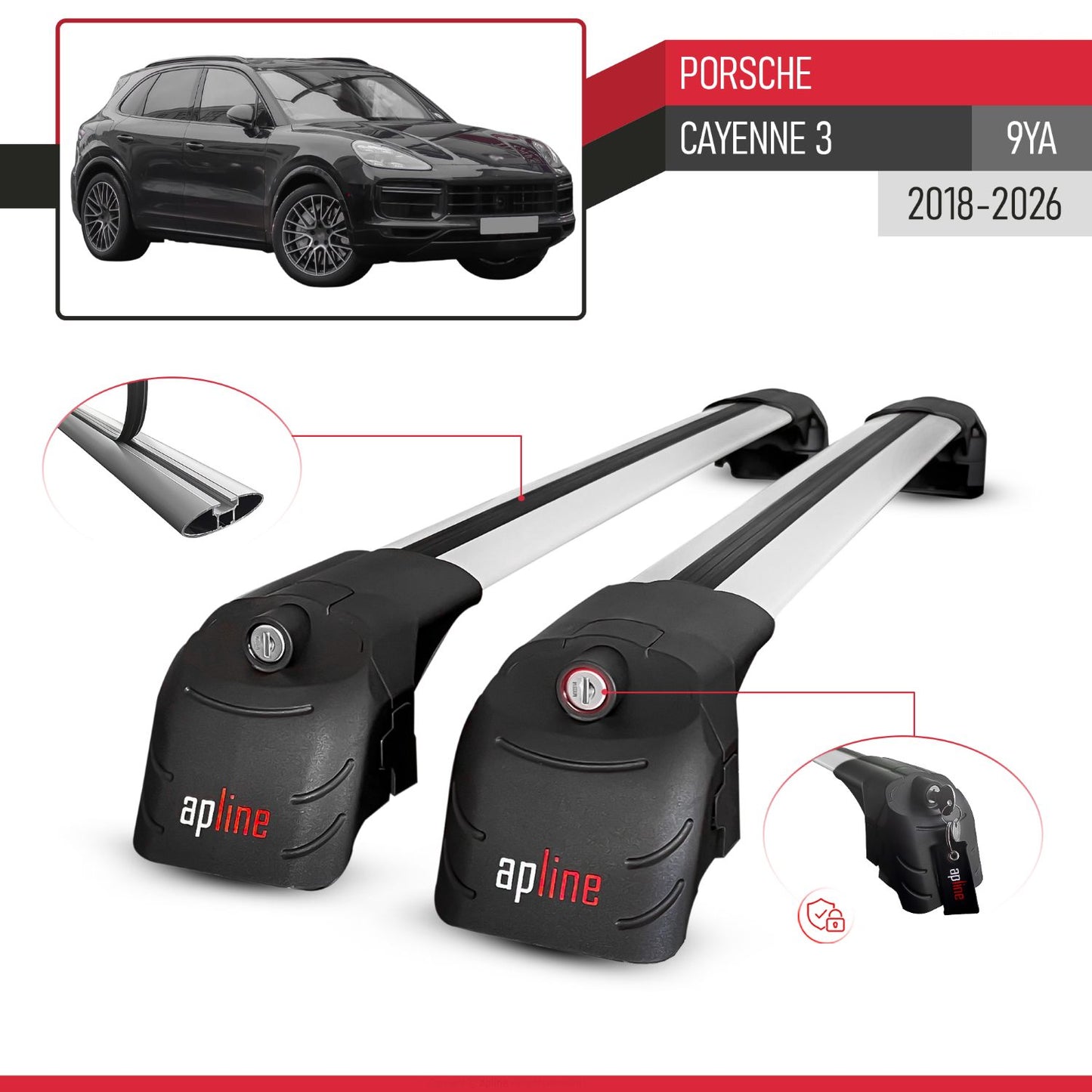 Kompatibel mit Porsche Cayenne 3 (9YA) 2018-2025 ACE-2 Relingträger Dachträger Auto Gepäckträger Grau Aluminium 2 Stangen