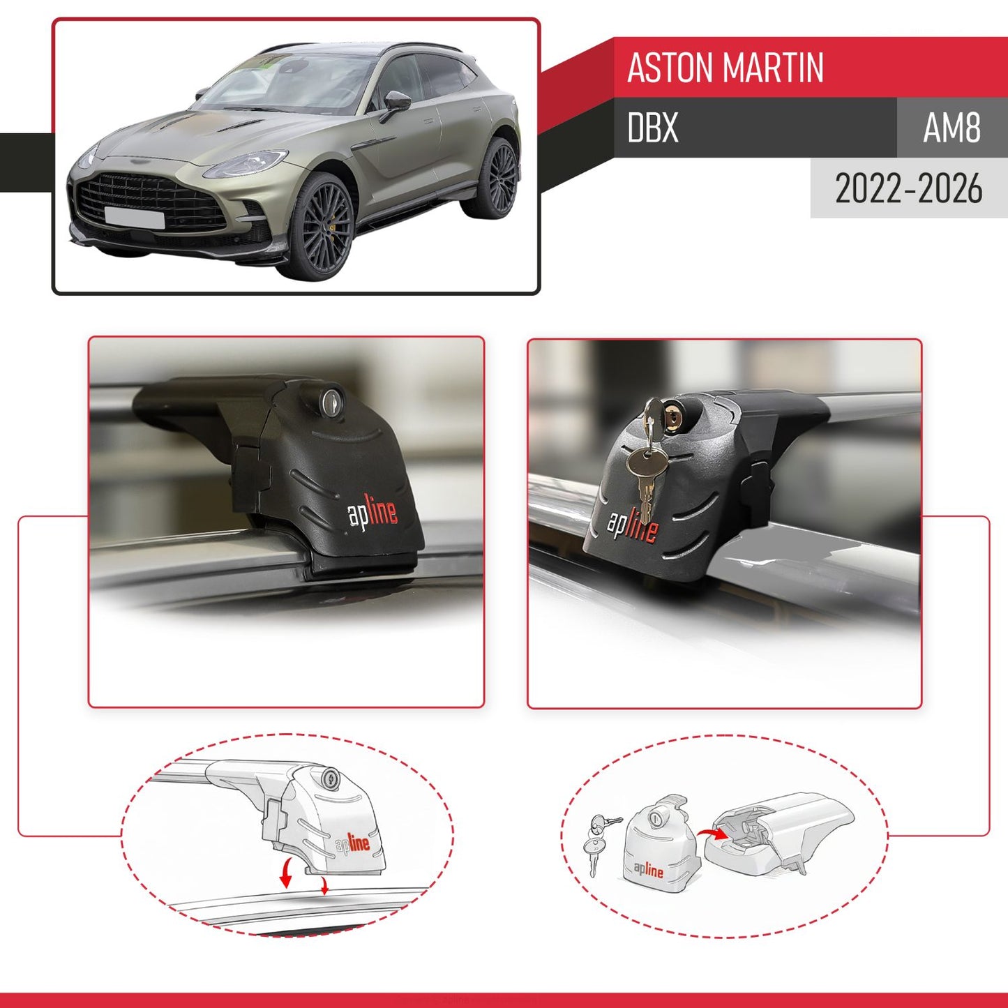 Kompatibel mit Aston Martin (DBX707) 2022-2025 ACE-2 Relingträger Dachträger Auto Gepäckträger Grau Aluminium 2 Stangen