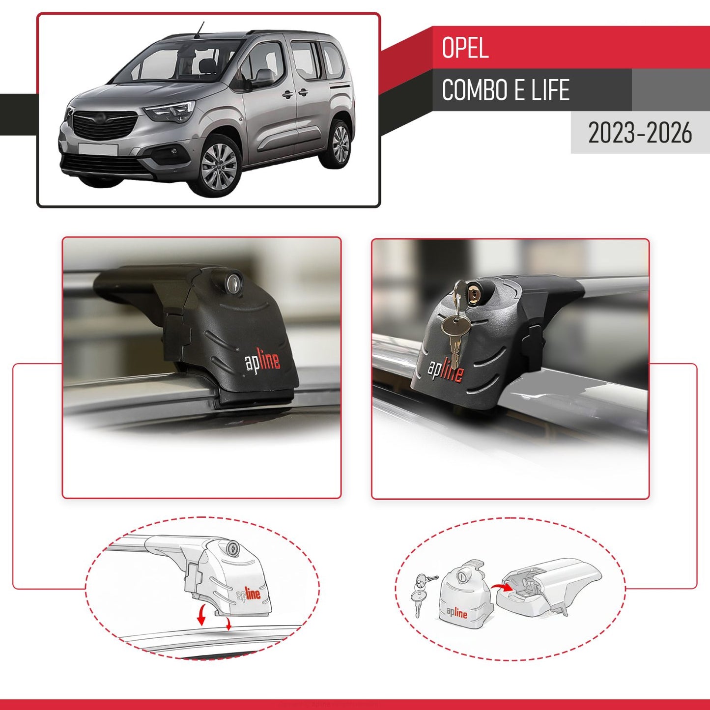 Kompatibel mit Opel Combo E Life 2023-2025 ACE-2 Relingträger Dachträger Auto Gepäckträger Grau Aluminium 2 Stangen