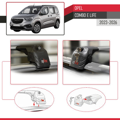 Kompatibel mit Opel Combo E Life 2023-2025 ACE-2 Relingträger Dachträger Auto Gepäckträger Grau Aluminium 2 Stangen