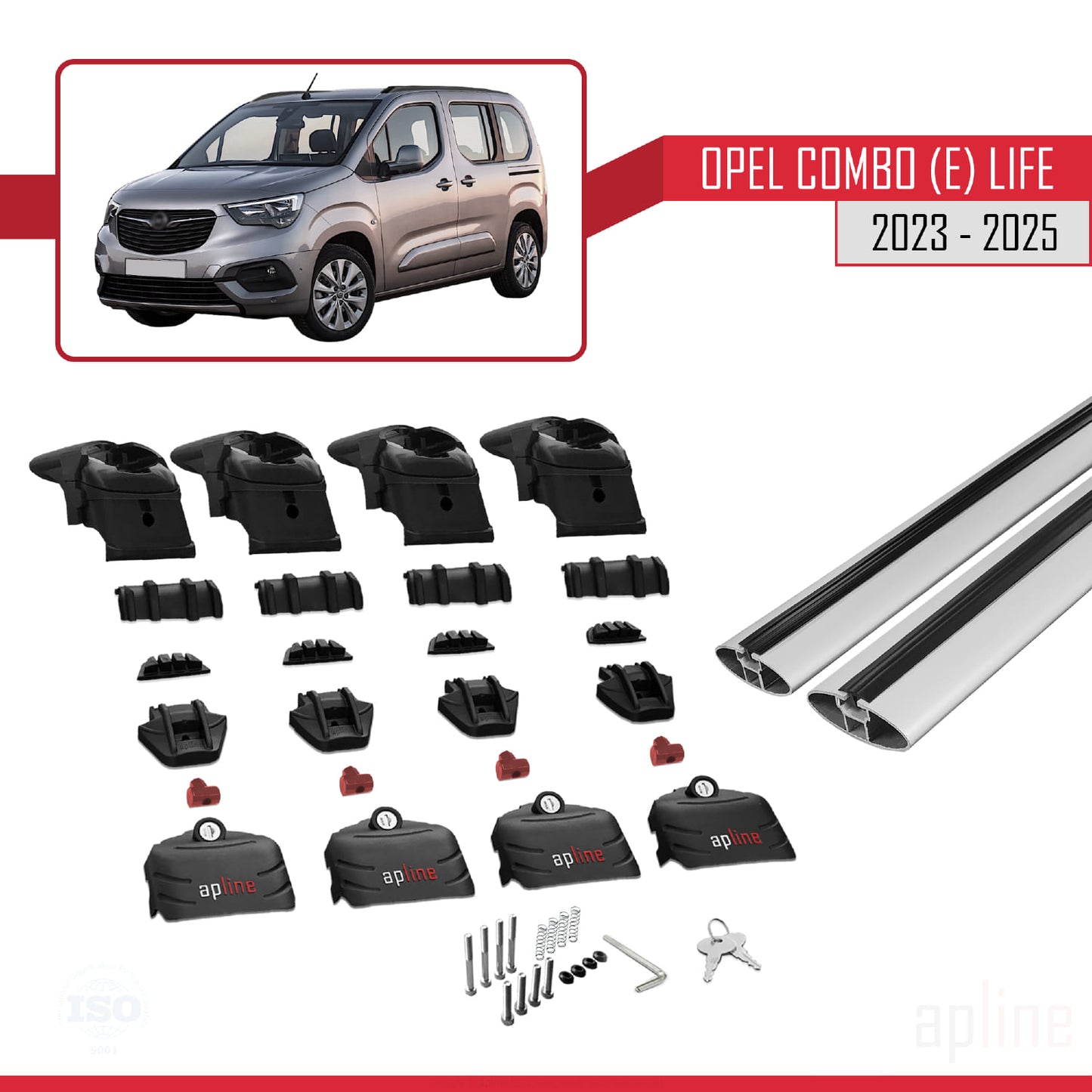 Compatible avec Opel Combo E Life 2023-2025 ACE-2 Barres de Toit Railing Porte-Bagages de Voiture Gris Aluminium 2 Barres