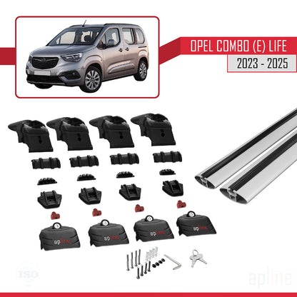 Compatible avec Opel Combo E Life 2023-2025 ACE-2 Barres de Toit Railing Porte-Bagages de Voiture Gris Aluminium 2 Barres