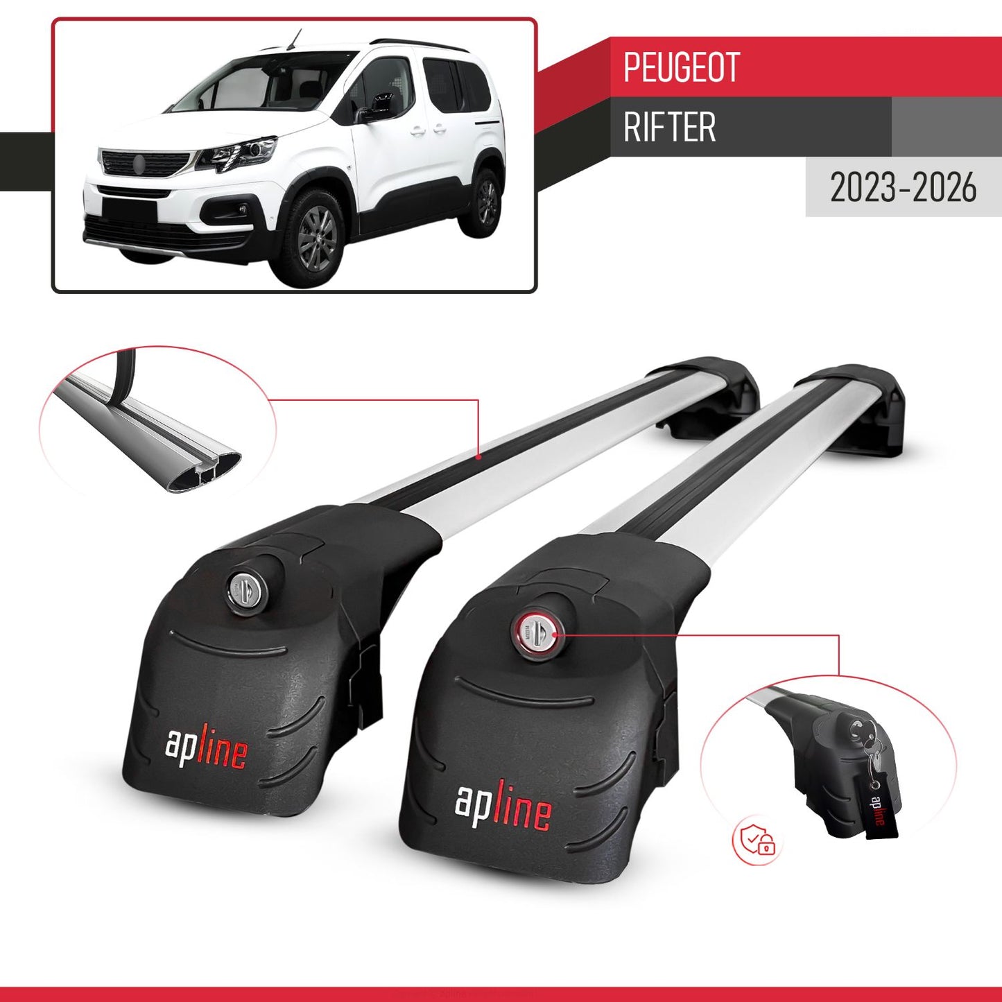 Kompatibel mit Peugeot Rifter 2023-2024 ACE-2 Relingträger Dachträger Auto Gepäckträger Grau Aluminium 2 Stangen