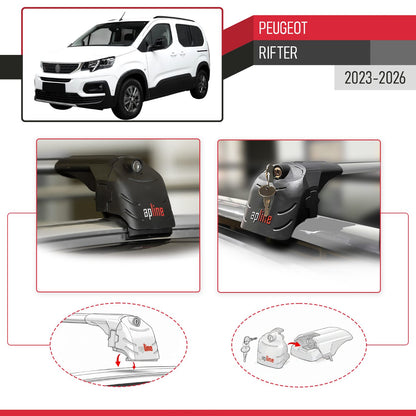 Kompatibel mit Peugeot Rifter 2023-2024 ACE-2 Relingträger Dachträger Auto Gepäckträger Grau Aluminium 2 Stangen