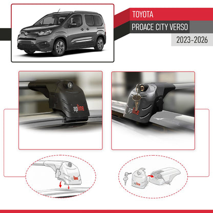 Compatible with Toyota Proace City Verso 2023-2025 ACE-2 Car Roof Rack Cross Bar Grey Aluminium 2 Bars