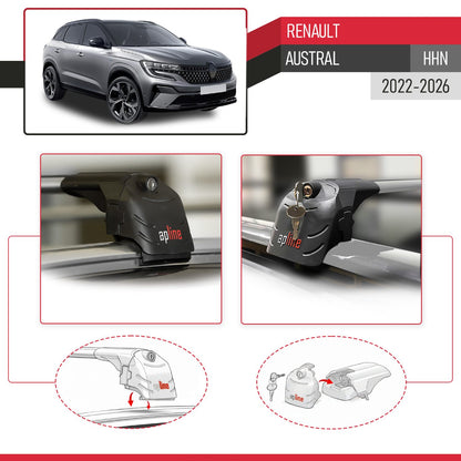 Compatible with Renault Austral (RHN) 2022-2025 ACE-2 Car Roof Rack Cross Bar Grey Aluminium 2 Bars