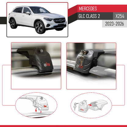 Compatible with Mercedes GLC Class 2 (X254) 2023-2025 ACE-2 Car Roof Rack Cross Bar Grey Aluminium 2 Bars