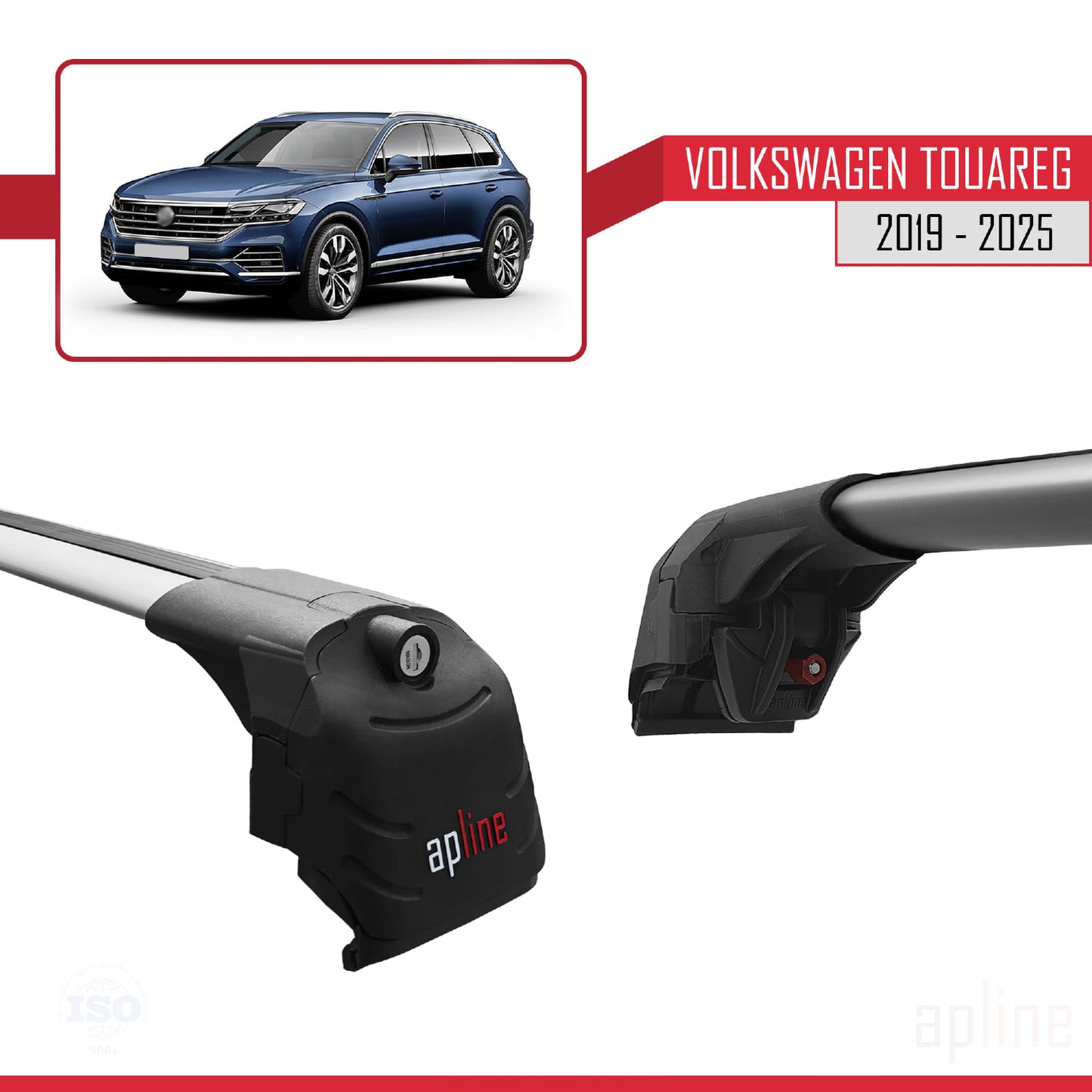 Compatible avec Volkswagen Touareg 3 (CR) 2019-2025 ACE-2 Barres de Toit Railing Porte-Bagages de Voiture Gris Aluminium 2 Barres