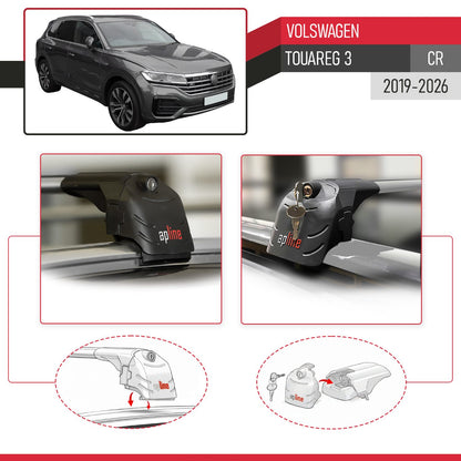 Compatible with Volkswagen Touareg 3 (CR) 2019-2025 ACE-2 Car Roof Rack Cross Bar Grey Aluminium 2 Bars