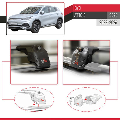 Kompatibel mit BYD Atto 3 2022-2025 ACE-2 Relingträger Dachträger Auto Gepäckträger Grau Aluminium 2 Stangen