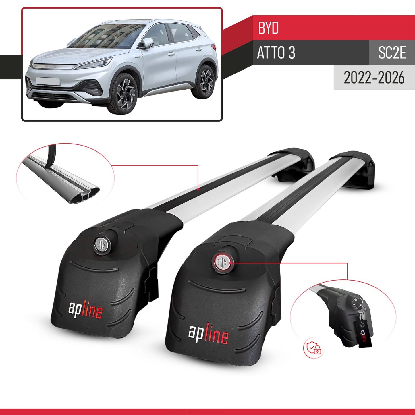 Kompatibel mit BYD Atto 3 2022-2025 ACE-2 Relingträger Dachträger Auto Gepäckträger Grau Aluminium 2 Stangen