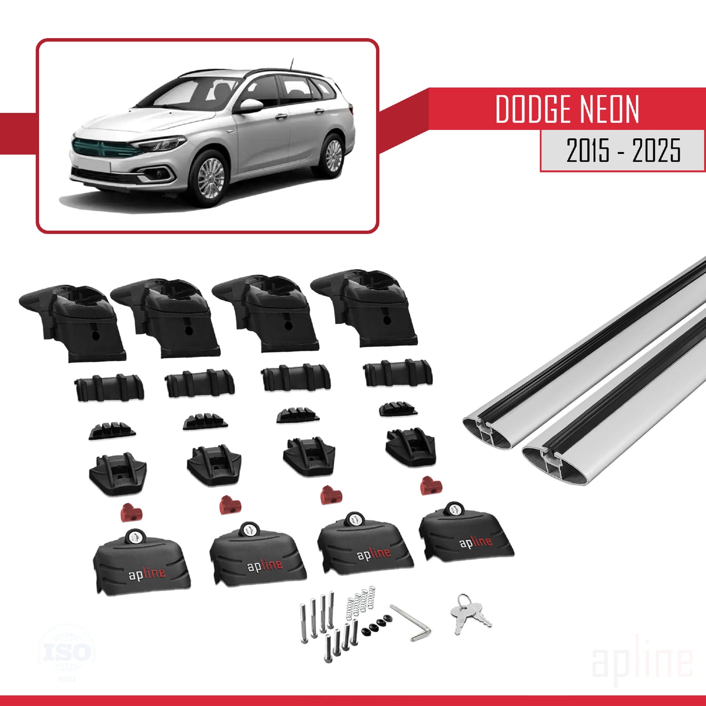 Compatible avec Dodge Neon 2015-2025 ACE-2 Barres de Toit Railing Porte-Bagages de Voiture Gris Aluminium 2 Barres