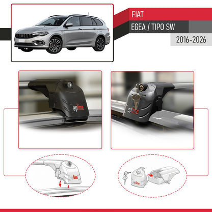 Kompatibel mit Fiat Egea Combi 2016-2025 ACE-2 Relingträger Dachträger Auto Gepäckträger Grau Aluminium 2 Stangen