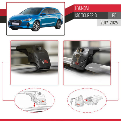 Kompatibel mit Hyundai i30 3 (PD) Tourer 2017-2025 ACE-2 Relingträger Dachträger Auto Gepäckträger Grau Aluminium 2 Stangen