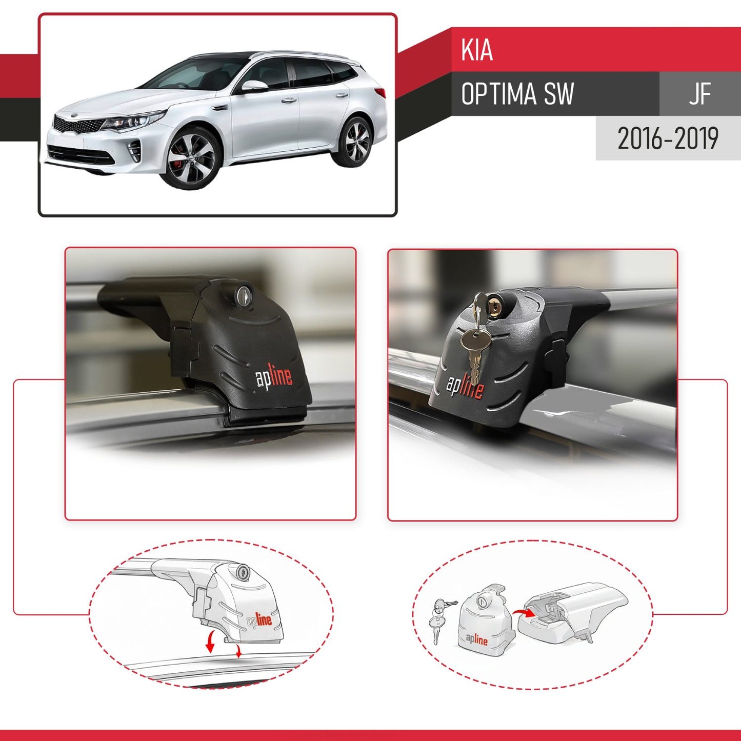 Kompatibel mit Kia Optima (JF) Combi 2016-2019 ACE-2 Relingträger Dachträger Auto Gepäckträger Grau Aluminium 2 Stangen