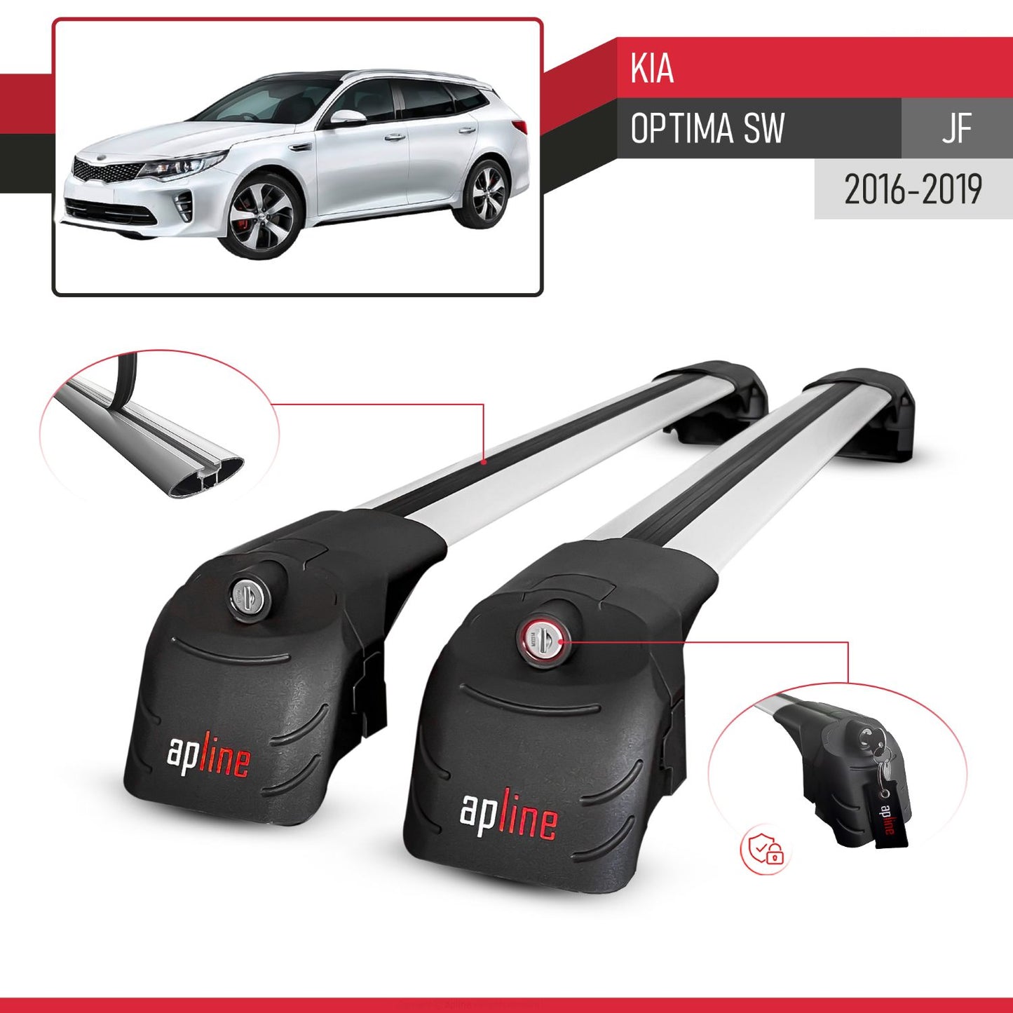 Kompatibel mit Kia Optima (JF) Combi 2016-2019 ACE-2 Relingträger Dachträger Auto Gepäckträger Grau Aluminium 2 Stangen