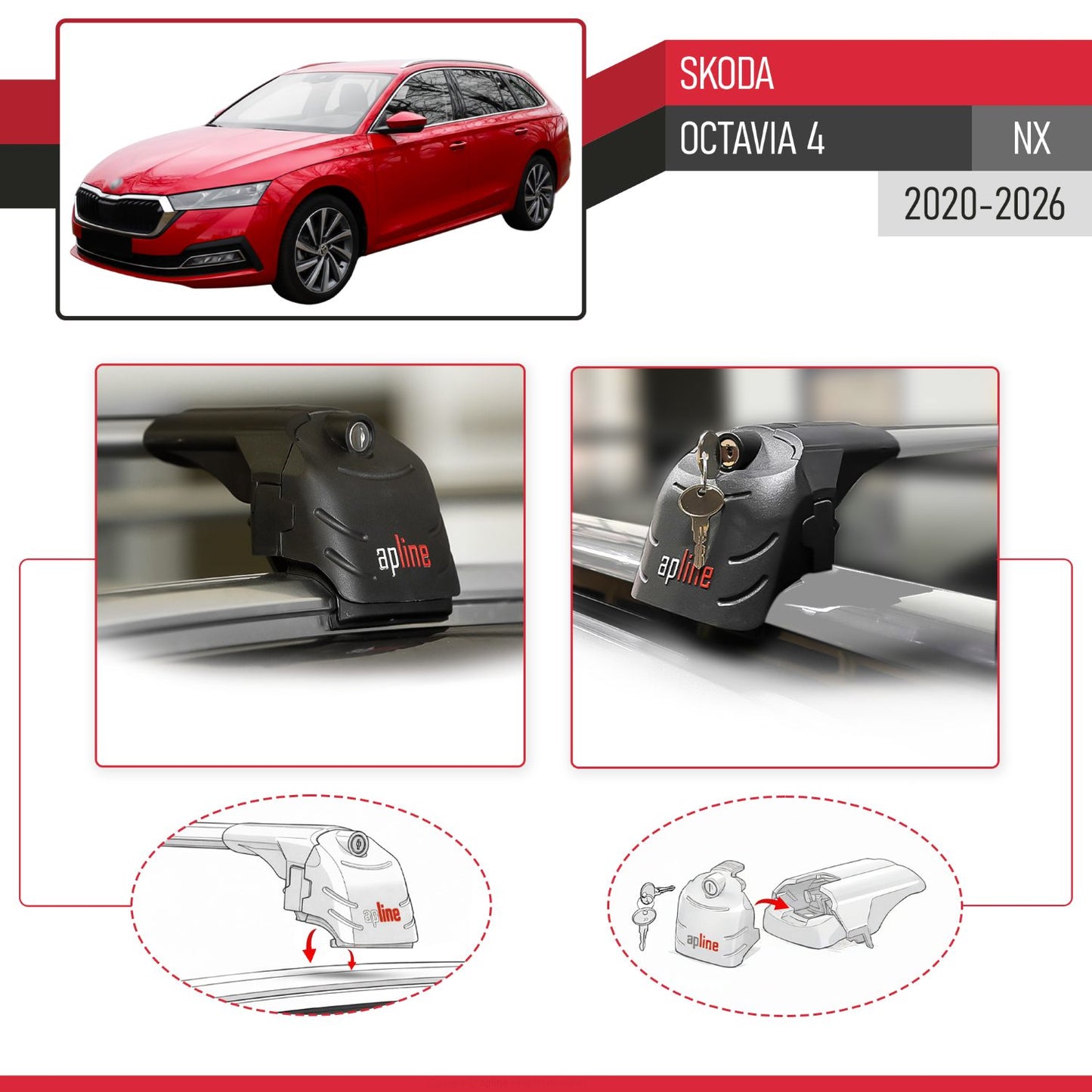 Kompatibel mit Skoda Octavia 4 (NX) 2020-2025 ACE-2 Relingträger Dachträger Auto Gepäckträger Grau Aluminium 2 Stangen