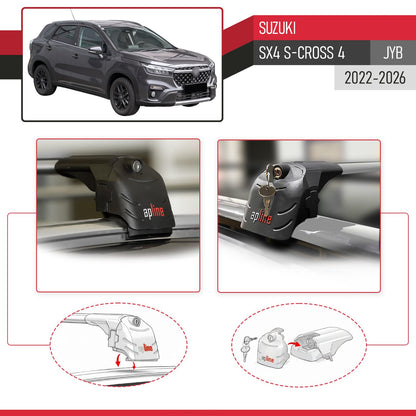 Kompatibel mit Suzuki SX4 S-Cross 4 (JY) 2022-2025 ACE-2 Relingträger Dachträger Auto Gepäckträger Grau Aluminium 2 Stangen