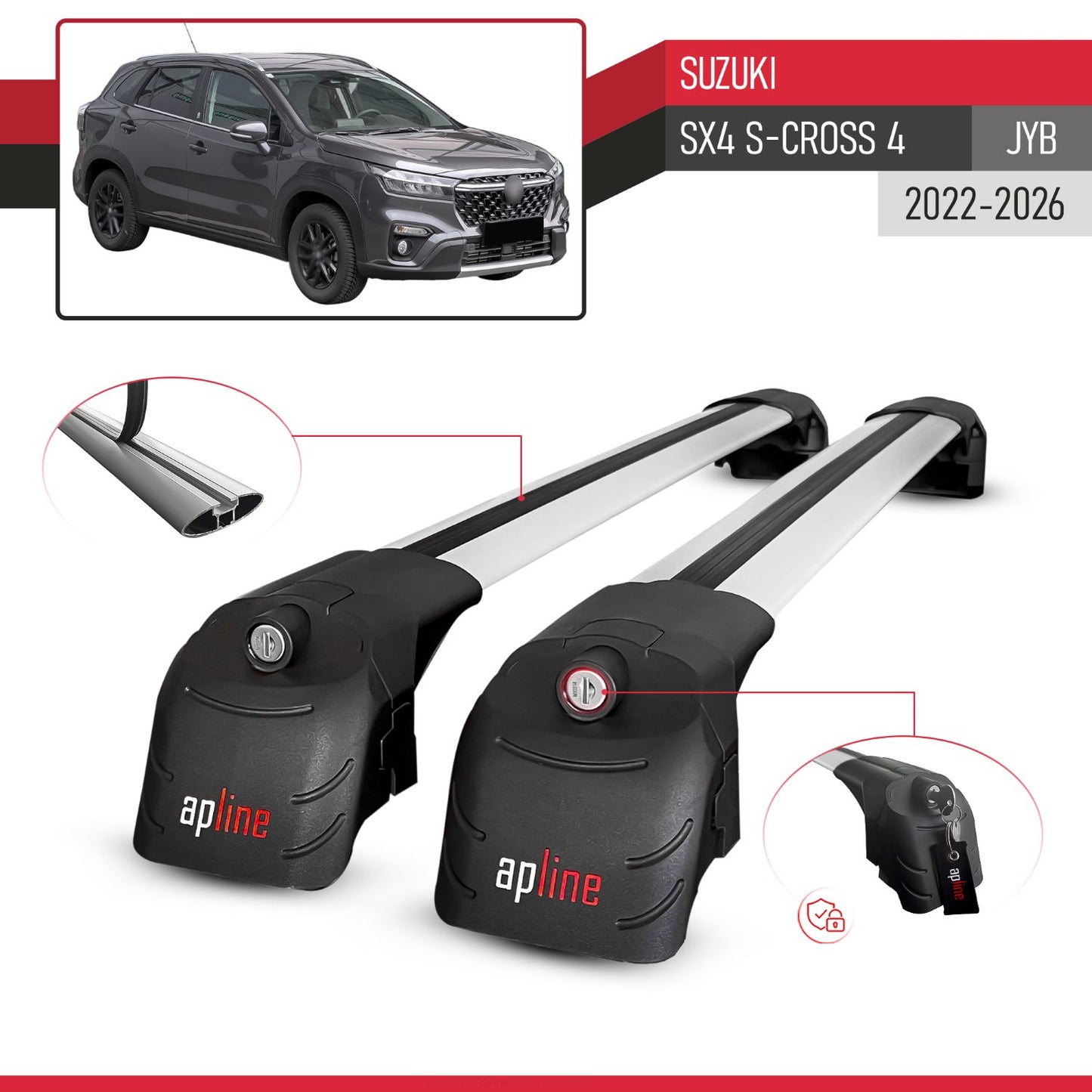 Kompatibel mit Suzuki SX4 S-Cross 4 (JY) 2022-2025 ACE-2 Relingträger Dachträger Auto Gepäckträger Grau Aluminium 2 Stangen